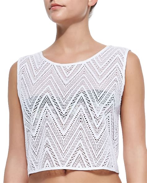 Milly See Through Crochet Coverup Crop Top In White Lyst