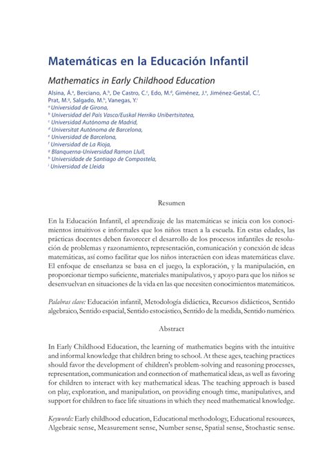 Pdf Matem Ticas En La Educaci N Infantil Mathematics In Early