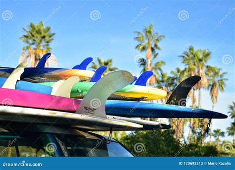 Surfboards Stacked On Car Roof Tropical Baja Mexico Stock Image