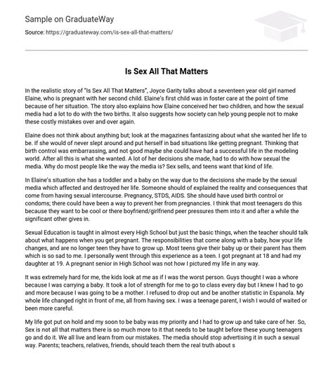 Is Sex All That Matters By Joyce Garity Essay Example Graduateway