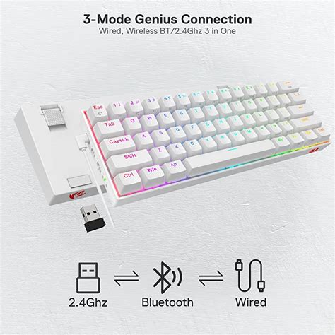 REDRAGON DRACONIC PRO 60 COMPACT RGB WIRELESS MECHANICAL KEYBOARD WHITE HOT SWAPPABLE TRI