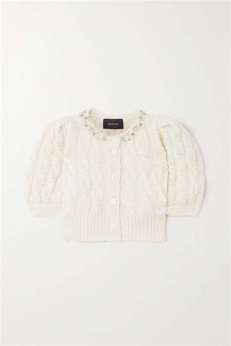 Simone Rocha Cropped Embellished Cable Knit Alpaca Blend Cardigan Net