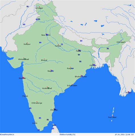 Humidity/Visibility, Large map: India : Current weather