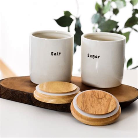 Made In Japan Minoyaki Simple Style Ceramic Sugar Bowl Salt With Wooden