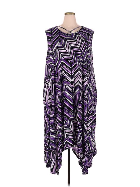 Catherines Chevron Herringbone Graphic Chevron Purple Casual Dress Size