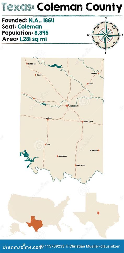 Map of Coleman County in Texas Stock Vector - Illustration of county ...