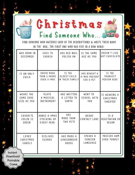 Christmas Find Someone Who Game Christmas Printable Game Holiday