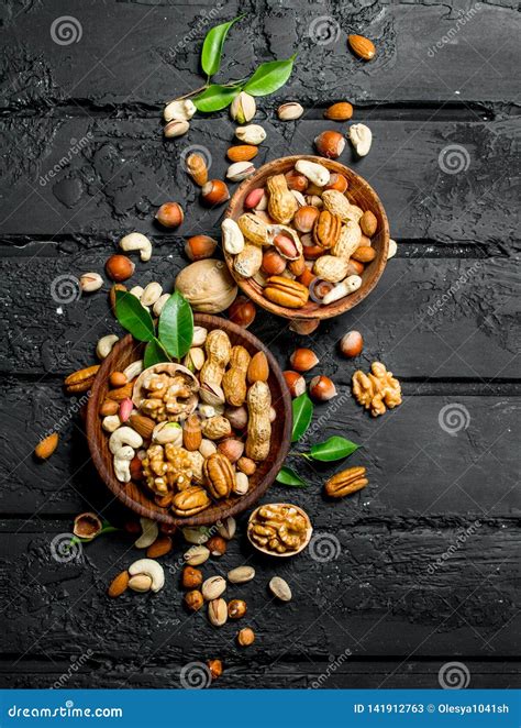 Assortment Of Different Types Of Nuts In Bowls Stock Image Image Of