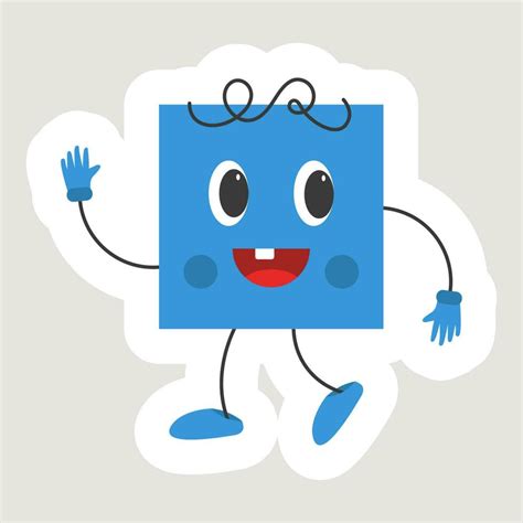 Isolated Sticker Of Dancing Blue Square Cartoon On Grey Background ...