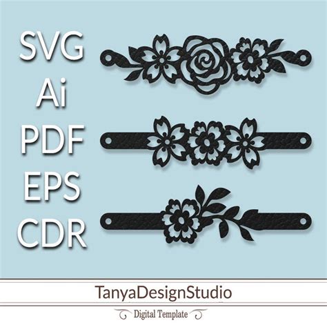 3 Bracelet Leather Templates SVG, Ai, CDR, Eps, Pdf Bracelet Cut File ...