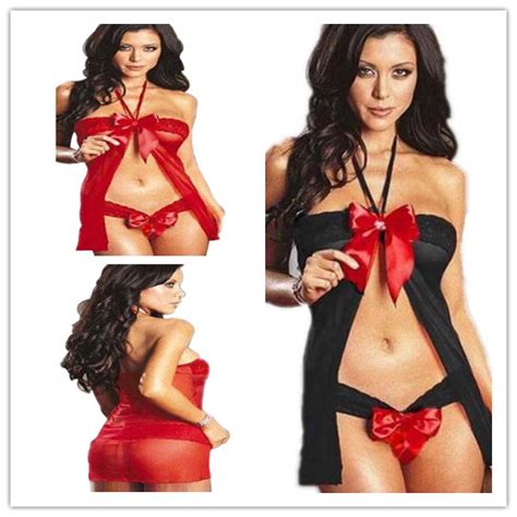 SEXY Babydoll Lingerie Black Red Openfront Sheer Babydoll W Bow Tie YL EBay