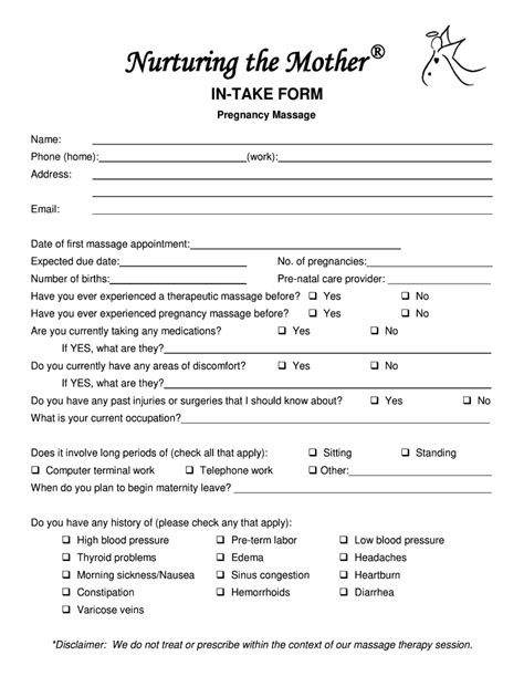 Printable Massage Pregnancy Intake Forms Printable Forms Free Online