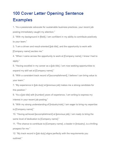 Cover Letter Opening Sentence 99 Examples How To Write Tips