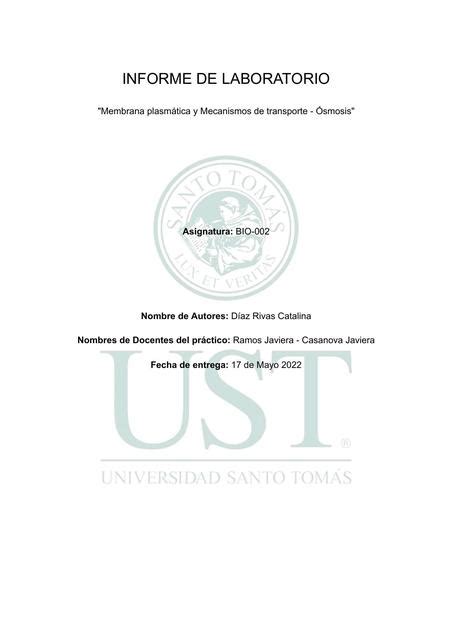 Informe de laboratorio membrana plasmática y mecanismos de transporte