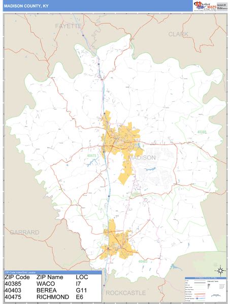 Madison County, Kentucky Zip Code Wall Map | Maps.com.com