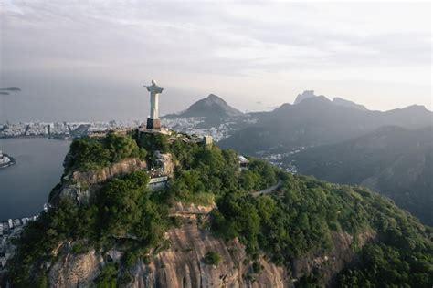 Premium Photo | Aerial view of christ the redeemer statue and corcovado ...