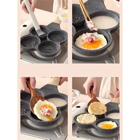 4 Holes Omelet Pan Non Stick Griddle Maker Pancake Pan Egg Ham Pans Breakfast Kitchen Cooking