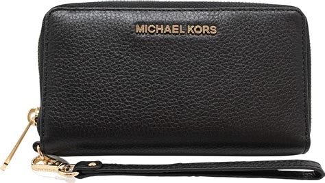 Michael Kors Jet Set Travel Large Flat Multifunction Phone Case Wristlet Pebble Leather Black