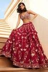 Buy Red Chanderi Silk Printed Magnolia V Neck Aliza Lehenga Set For