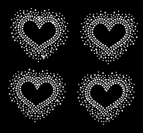 4pc Lot Heart Patches Rhinestones Motif Designs Iron On Transfer Hot Fix Rhinestone Transfer