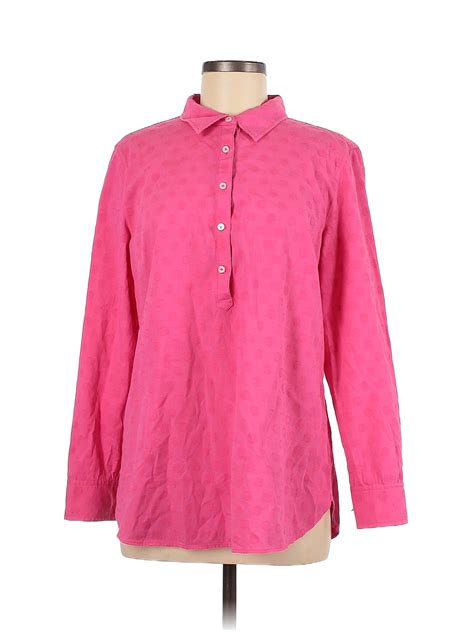 Talbots 100 Cotton Polka Dots Colored Pink Long Sleeve Blouse One Size