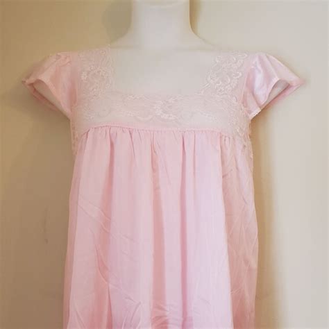 Vassarette M Pink Lace Sheer Nightgown Lingerie Nylon Gem