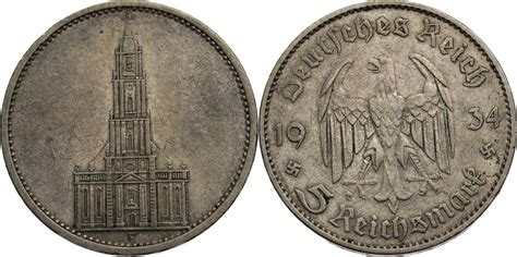 Drittes Reich 5 Reichsmark 1934 F Garnisonkirche o Datum Kursmünze