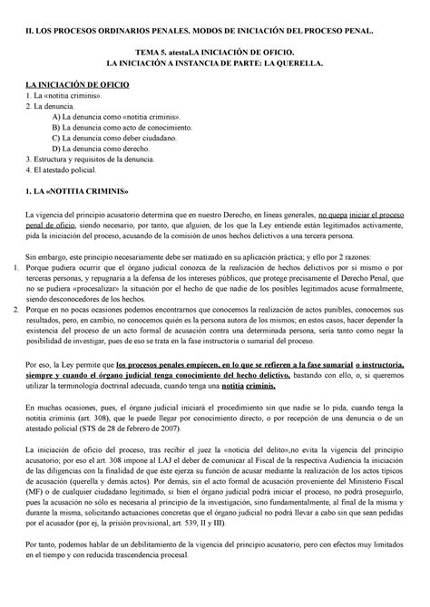 TEMA 5 Apuntes Procesal Penal II LOS PROCESOS ORDINARIOS PENALES