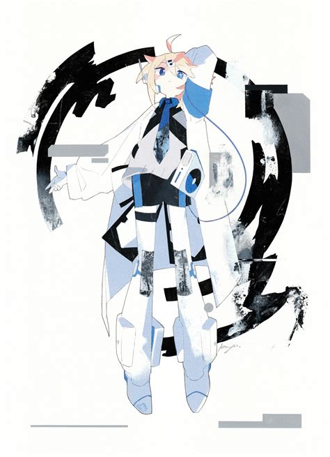 The Big ImageBoard TBIB Boy Ahoge Arm Up Armband Black Shorts Blonde Hair Blue Armband Blue