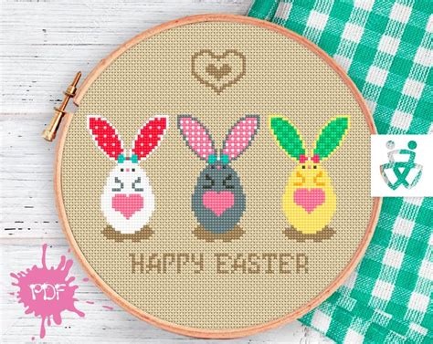 Ross Stitch Pattern Pdf Easter Bunny Egg Funny Modern Easy Etsy