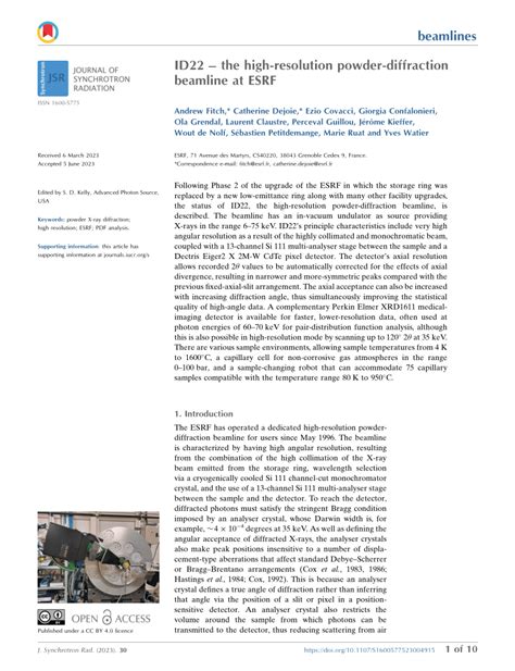 PDF ID22 The High Resolution Powder Diffraction Beamline At ESRF