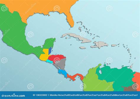 Caribbean Islands Central America Map Card Colors 3D Blank Stock Vector ...