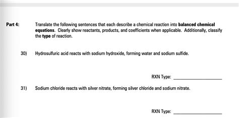 Translate The Following Sentences Into Balanced Chemical Equations