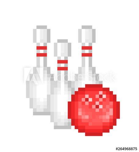 Ball And Three Pins Old School 80s 90s Style 8 Bit Pixel Art Bowling