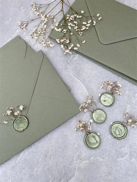 Peel And Stick Green Wax Seals With Dried Gypsophila Etsy Uk