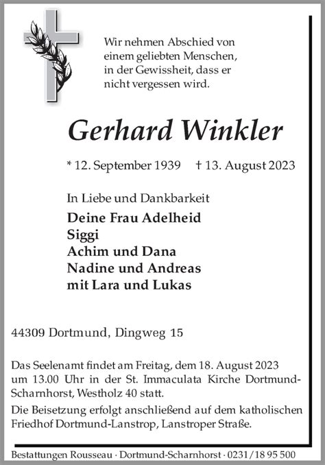 Traueranzeigen Von Gerhard Winkler Sich Erinnern De