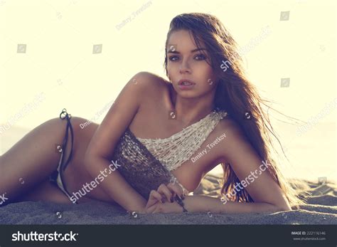 Fashion Portrait Sexy Girl Bikini Lying Stock Photo 222116146 Shutterstock