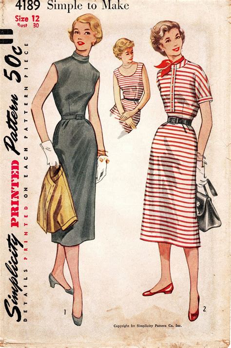 Sz 12bust 30 Vtg 50s Dress Pattern Simplicity 4189 Etsy