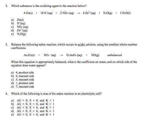 Solved 2 Which Substance Is The Oxidizing Agent In The Chegg