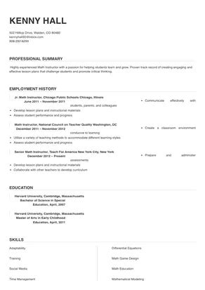 Math Instructor Resume Sample Tips Online Resume Builder