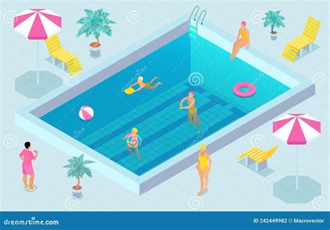 Colored Isometric Swimming Pool Composition Stock Illustration