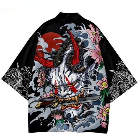 Japo Ski Tradycyjny Demon Nadruk Kimono Cosplay Samuraj Obi Kobiety