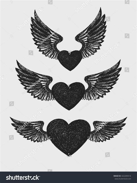 Winged Heart Set Three Hearts Wings Stock Illustration 422209414