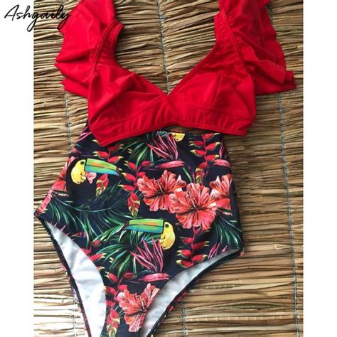 Print Swimwear Women High Waist Bikini Ruffle Swimsuit Push Up Bikinis Set Bathing Suit