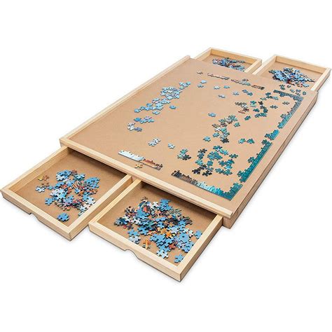 SkyMall Natural 1000 Piece Jigsaw Puzzle Board, 23 x 31 Wooden Jigsaw Puzzle Table & Organizer ...