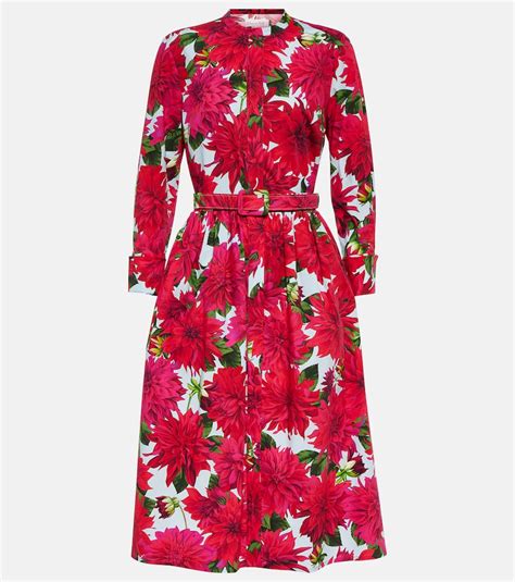 Oscar De La Renta Floral Cotton Blend Poplin Midi Dress In