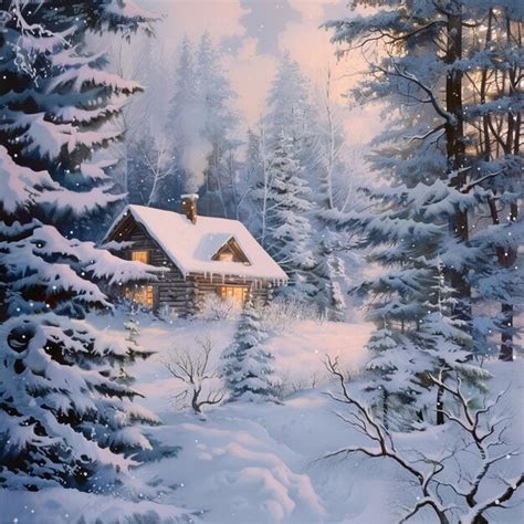 Premium Photo Snowy Forest Cabin Winter Landscape With Cozy Trees