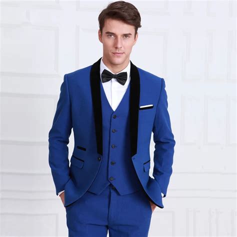 2017 Latest Coat Pant Designs Royal Blue Shawl Lapel Men Suit Marriage