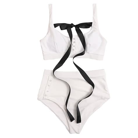 Ersazi Womens Bathing Suits Women Swimwear Bow Buttons Two Piece Swimsuit Bikini Swimming