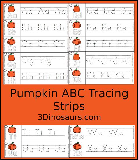 Pumpkin Abc Tracing Strips Free 3 Dinosaurs